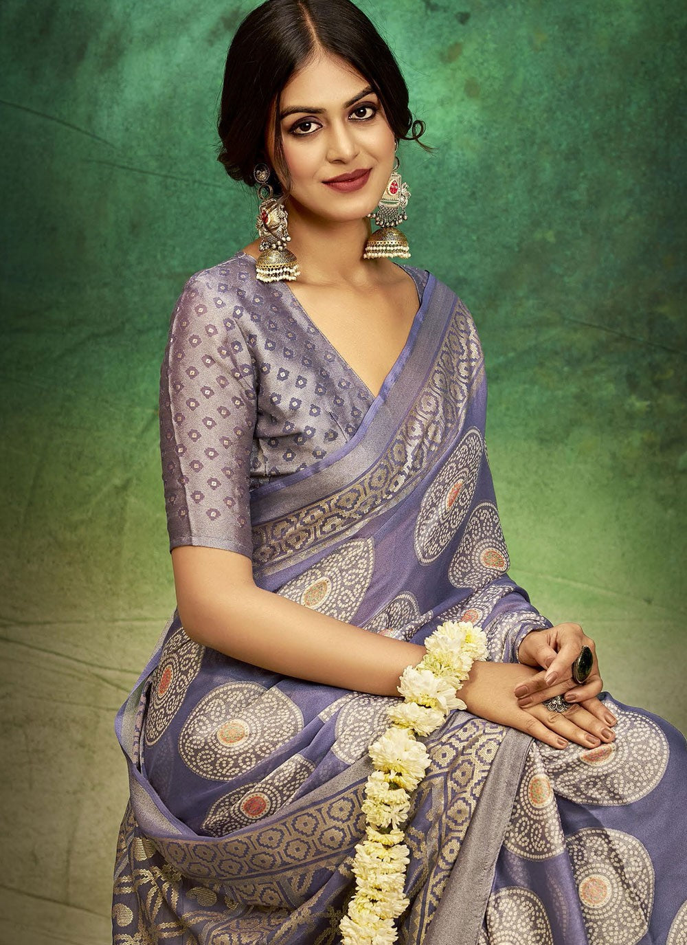 Violet Silk Trendy Saree Jacquard Work, Printed S17390