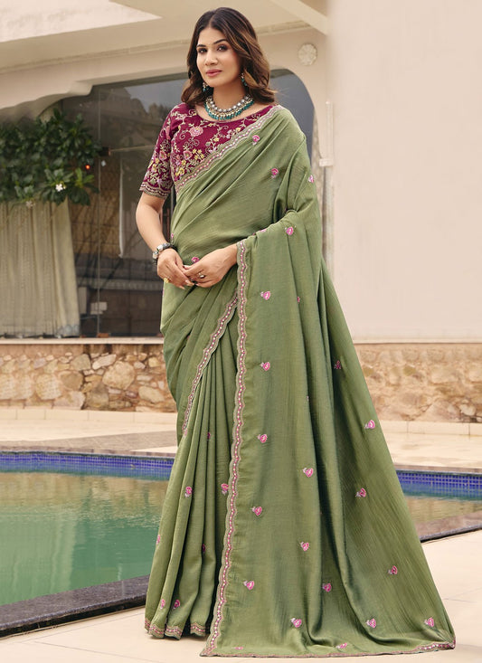 Green Silk Trendy Saree Embroidered S20222
