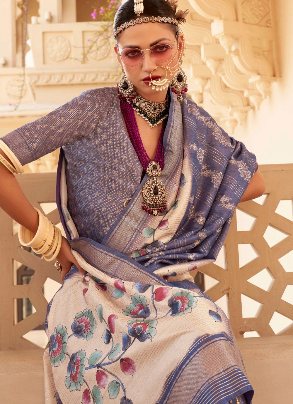 Classic Foliage Prints Silk Saree - S8078