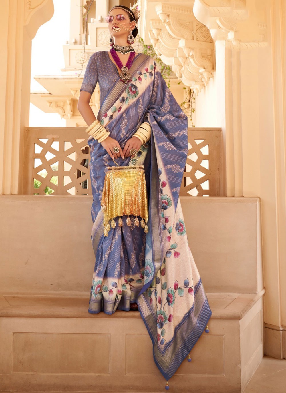 Classic Foliage Prints Silk Saree - S8078
