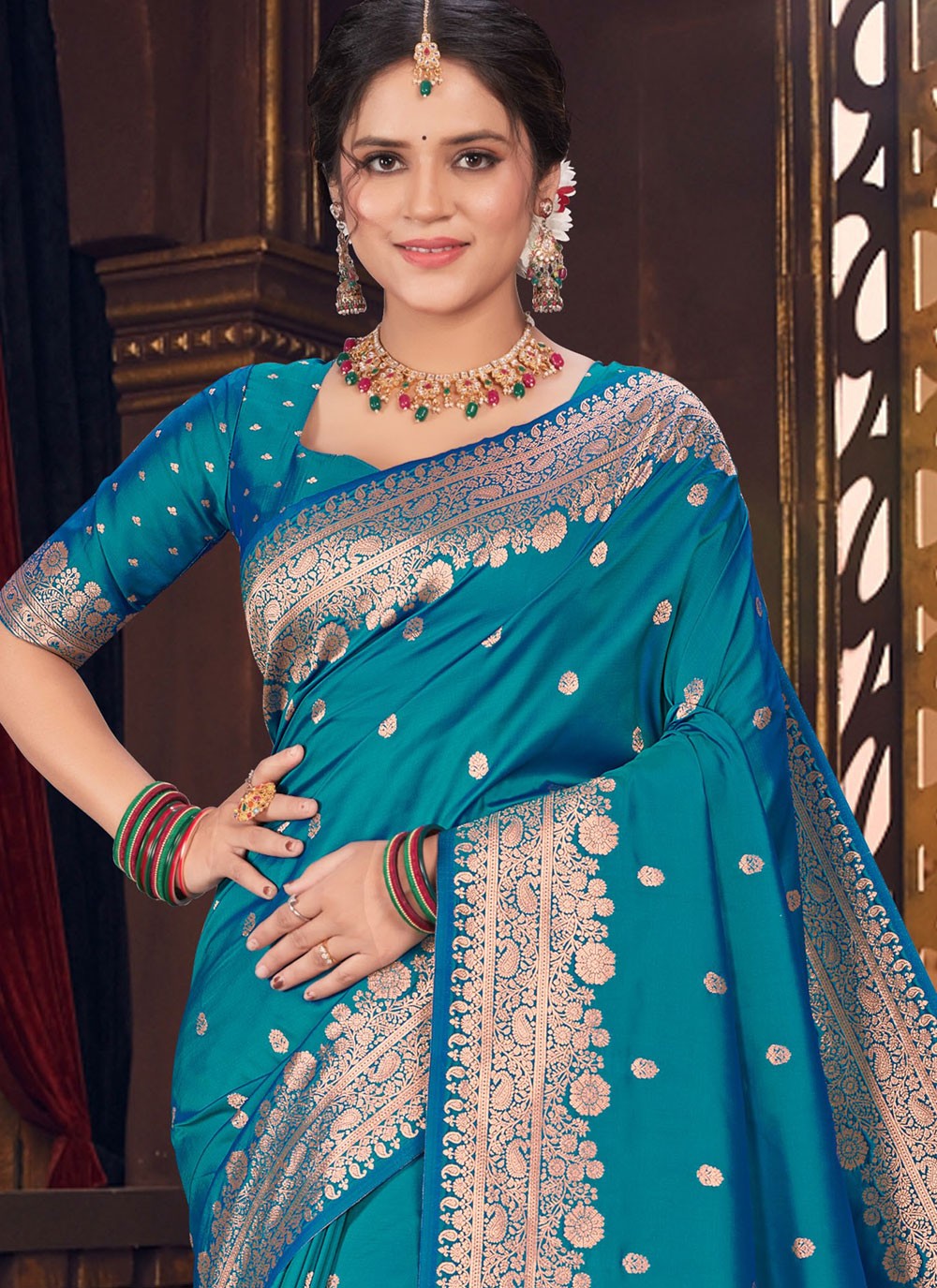 Classic Saree Jacquard Work Blue Silk S12879