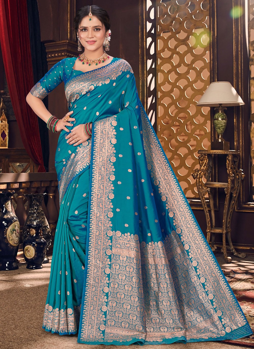 Classic Saree Jacquard Work Blue Silk S12879