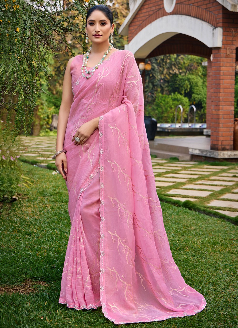 Classic Saree Swarovski Pink Silk Saree S13465