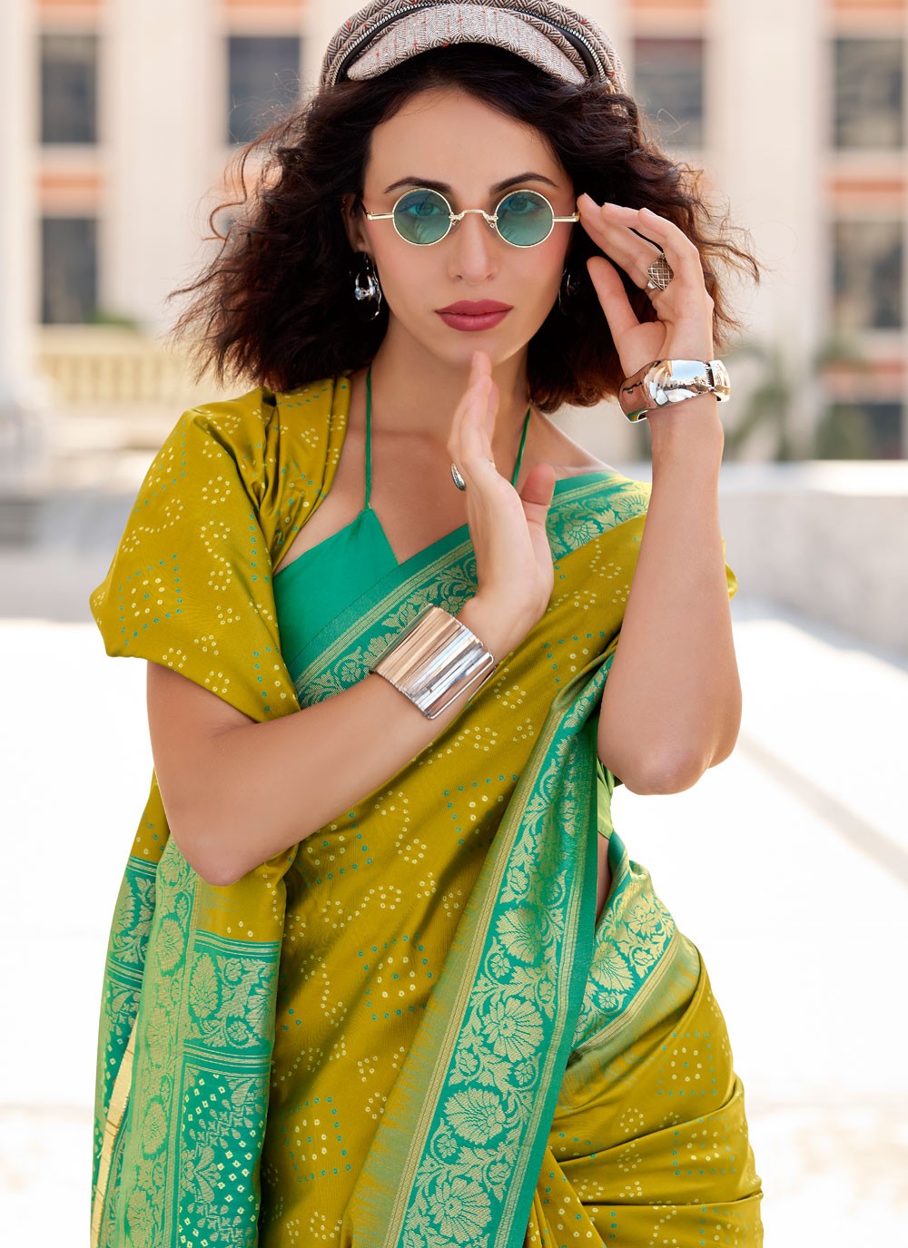 Classic Saree Foliage Prints Green, Mustard Silk Saree S13732