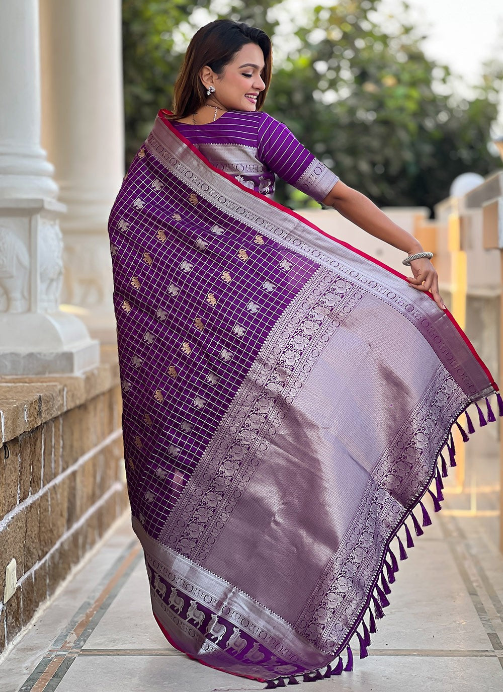 Weaving Zari Silk Purple Saree S14345