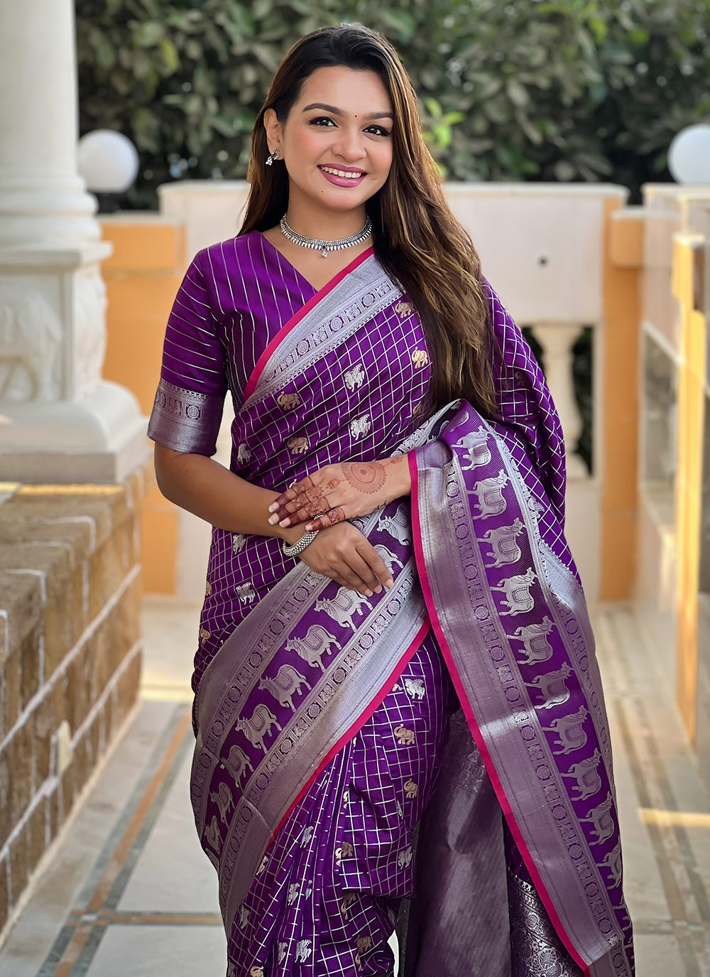 Weaving Zari Silk Purple Saree S14345