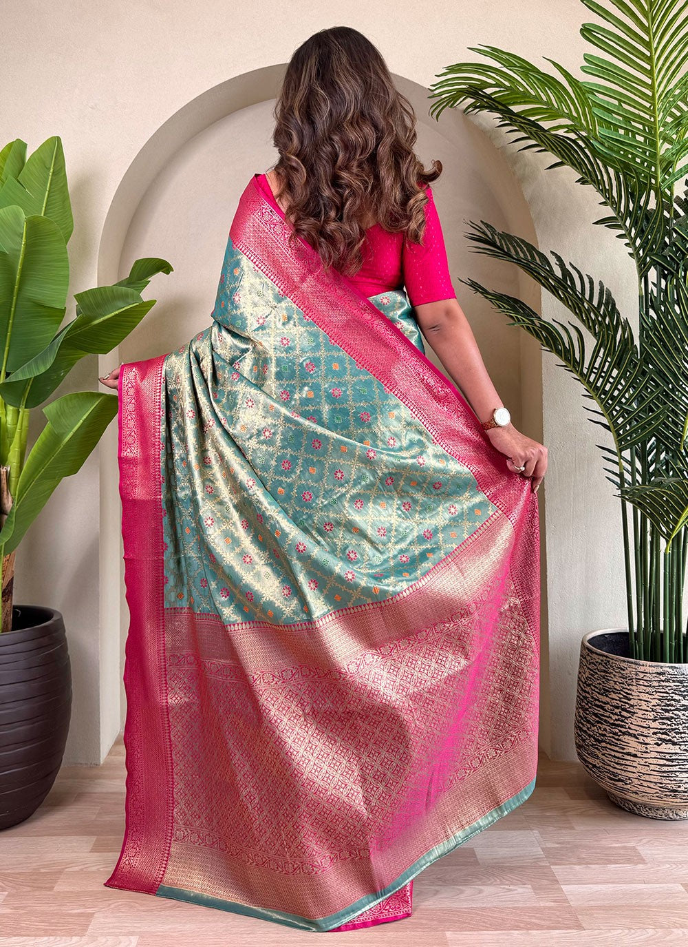 Weaving Zari Silk Turquoise Classic Saree S15242
