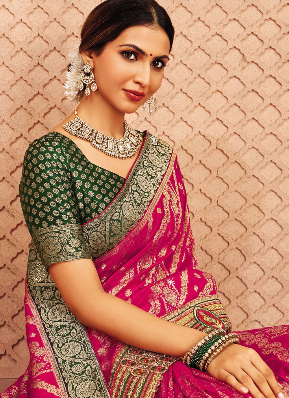 Pink Silk Classic Saree Embroidered, Patch Border S20168