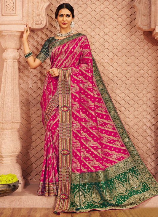 Pink Silk Classic Saree Embroidered, Patch Border S20168