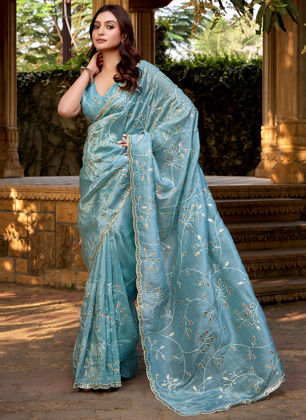 Classic Saree Embroidered Blue Silk Saree S13417