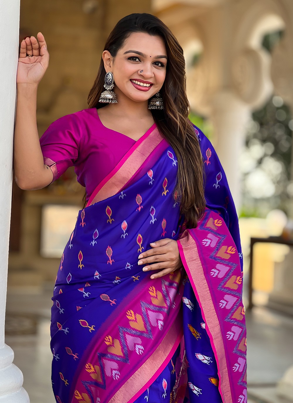 Weaving Zari Silk Blue Saree S14314