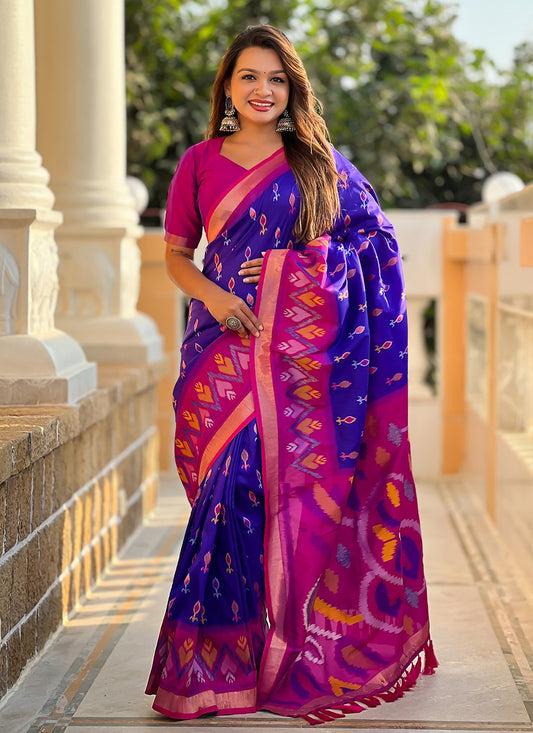 Weaving Zari Silk Blue Saree S14314