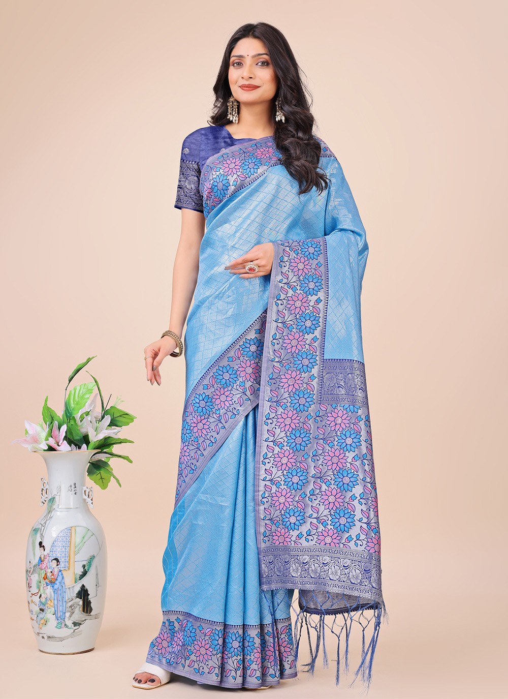 Woven Silk Blue Classic Saree S15164