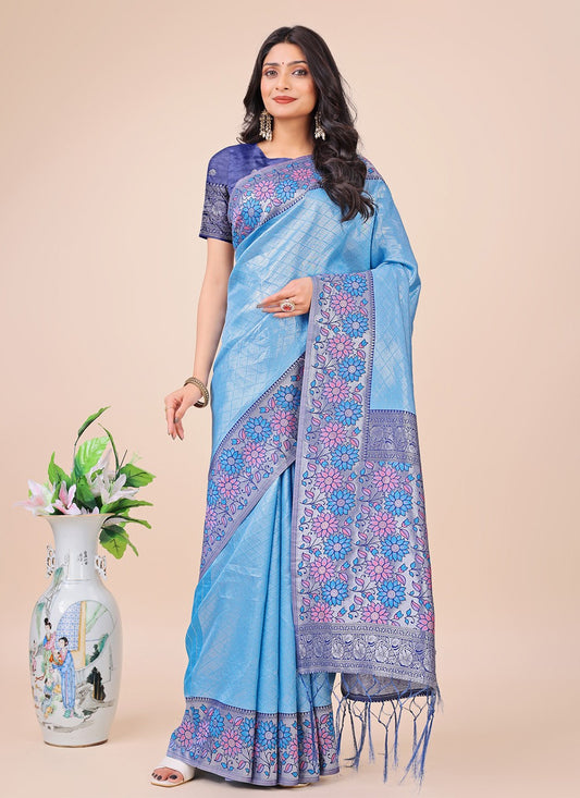 Woven Silk Blue Classic Saree S15164