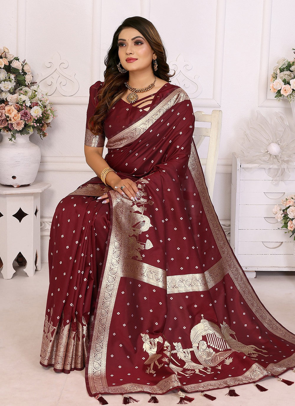 Weaving Zari Silk Brown Saree S14719