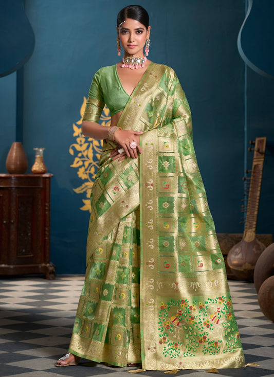 Classic Saree Multi Work Green Organza Saree S13191