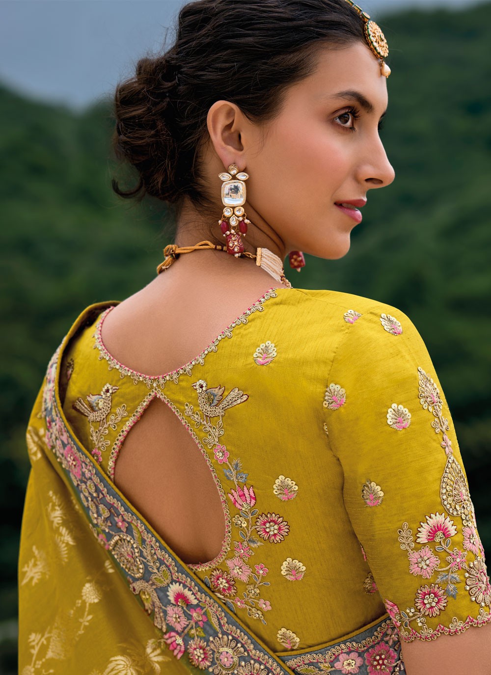 Embroidered Silk Mustard Saree S14416