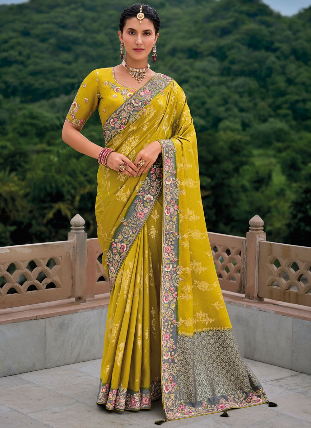 Embroidered Silk Mustard Saree S14416