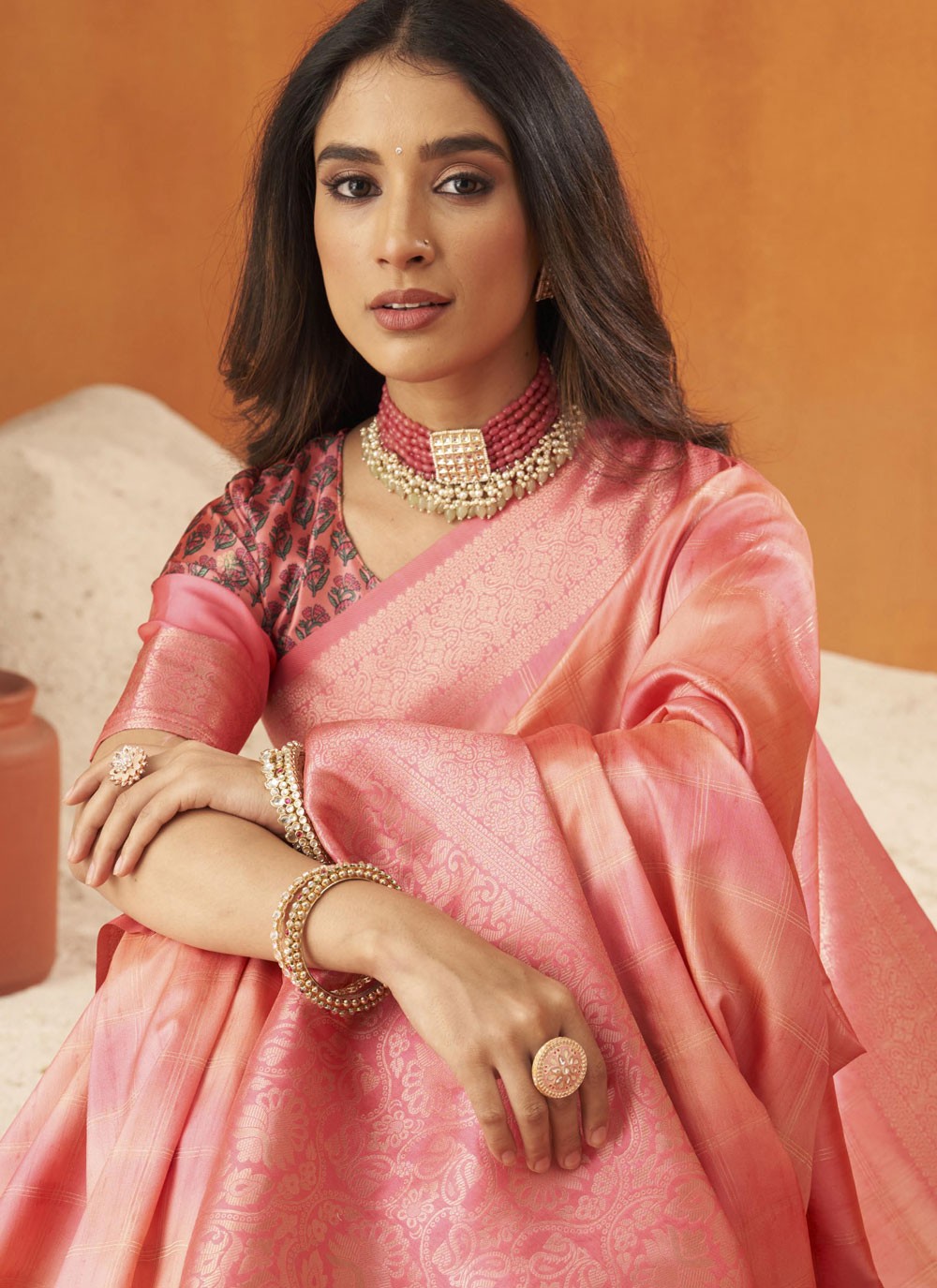 Classic Saree Weaving Zari Pink Silk Saree S13499