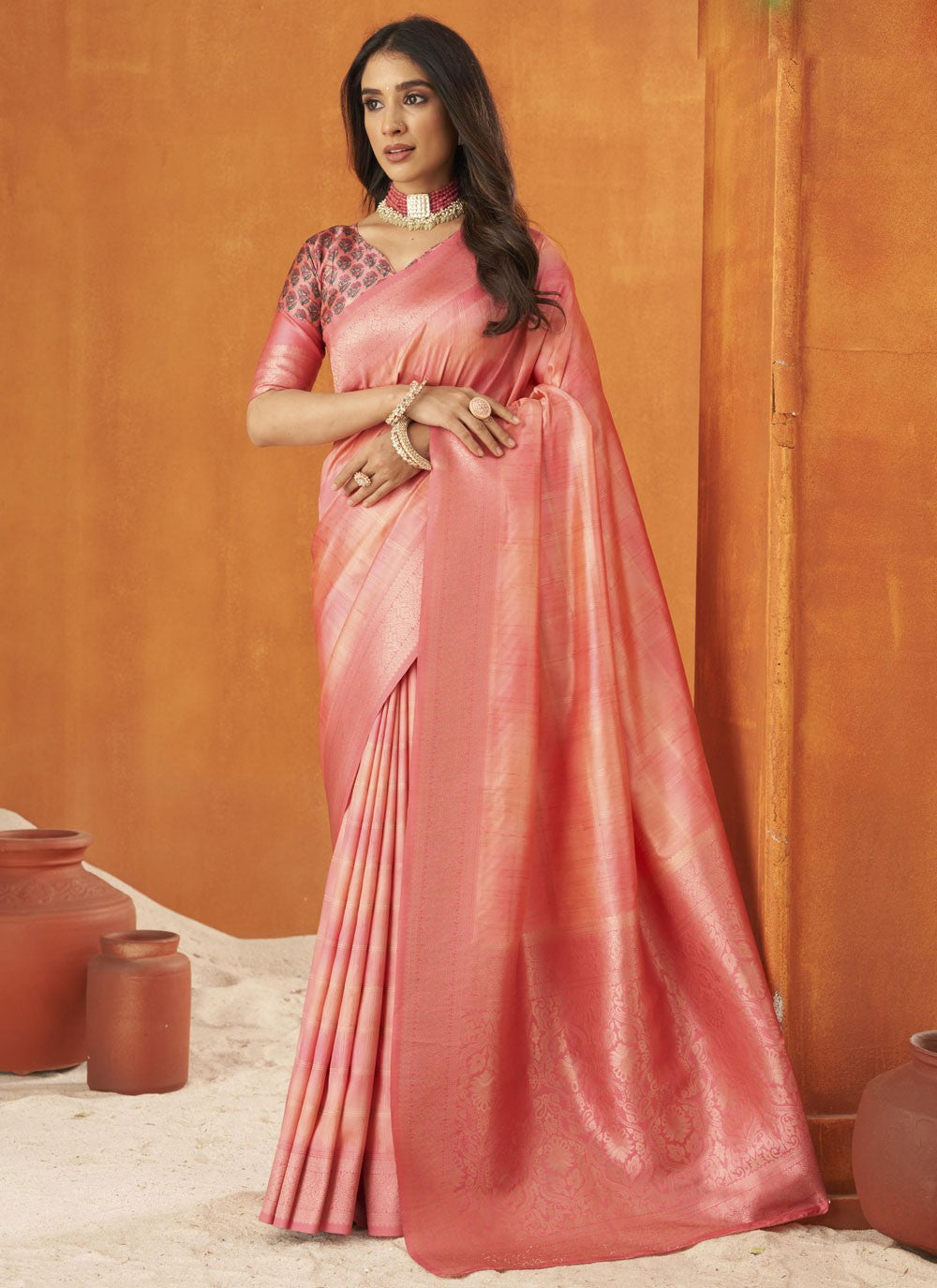 Classic Saree Weaving Zari Pink Silk Saree S13499