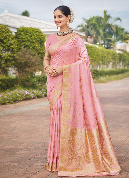 Weaving Zari Silk Pink Saree S14570