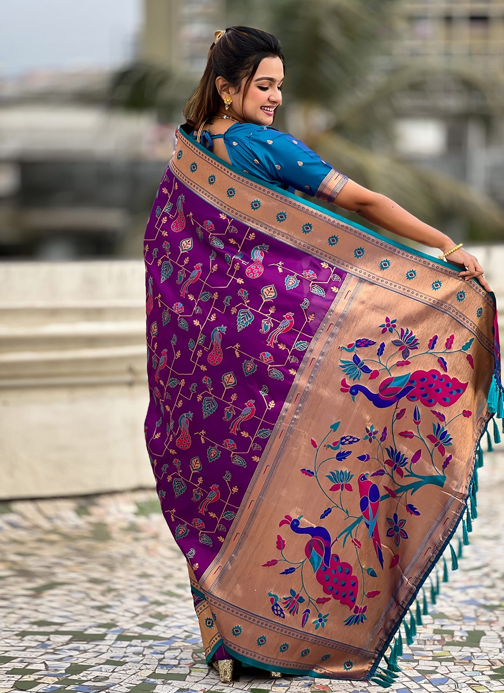 Meenakari Silk Purple Saree S14756