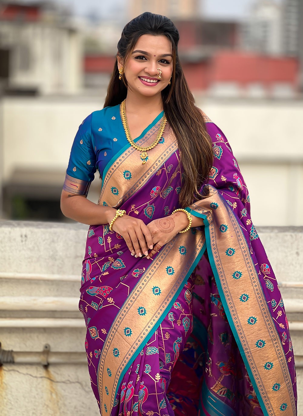 Meenakari Silk Purple Saree S14756