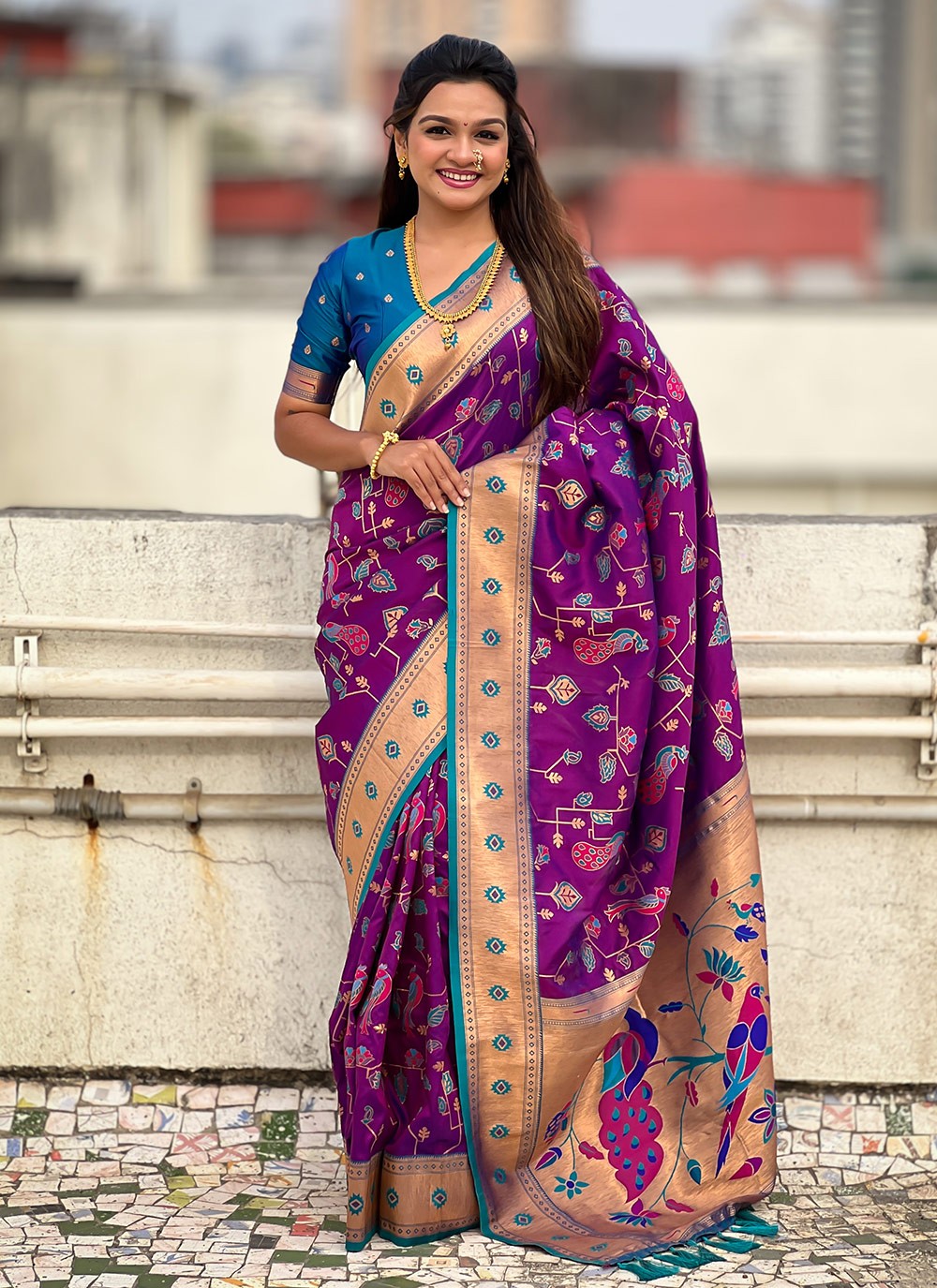 Meenakari Silk Purple Saree S14756