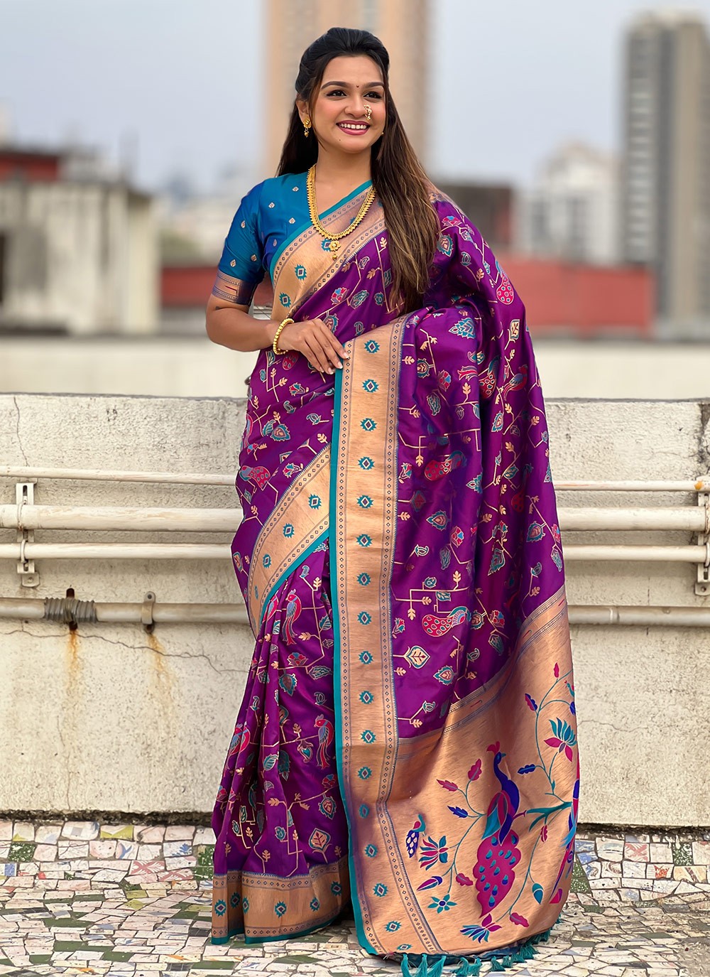 Meenakari Silk Purple Saree S14756