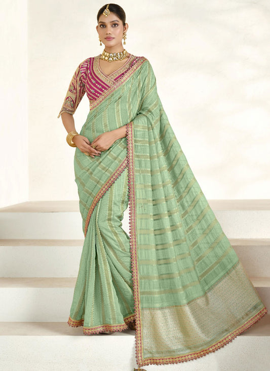 Classic Saree Border Work Sea Green Silk Saree S12679