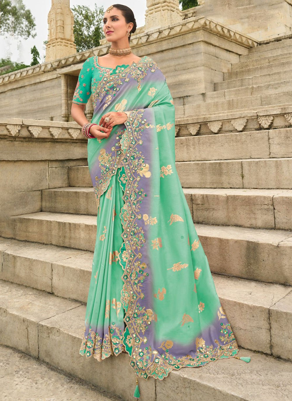 Buttis Silk Turquoise Saree S14507