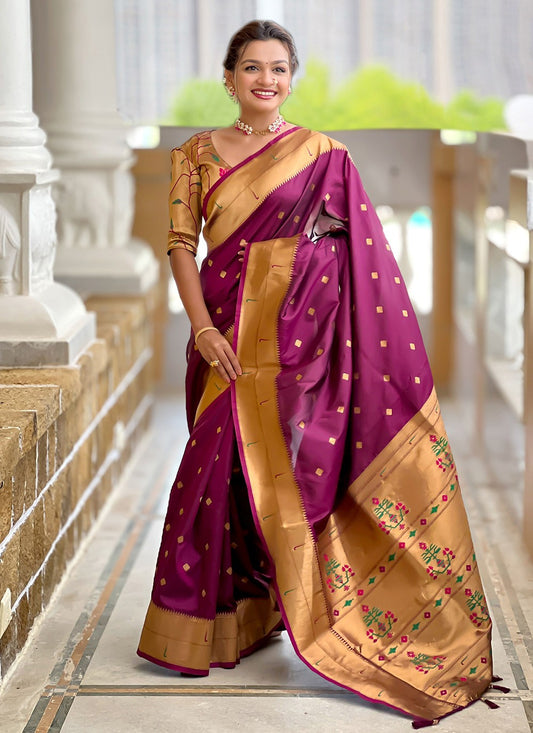 Wine Silk Classic Saree Jacquard Work S18321