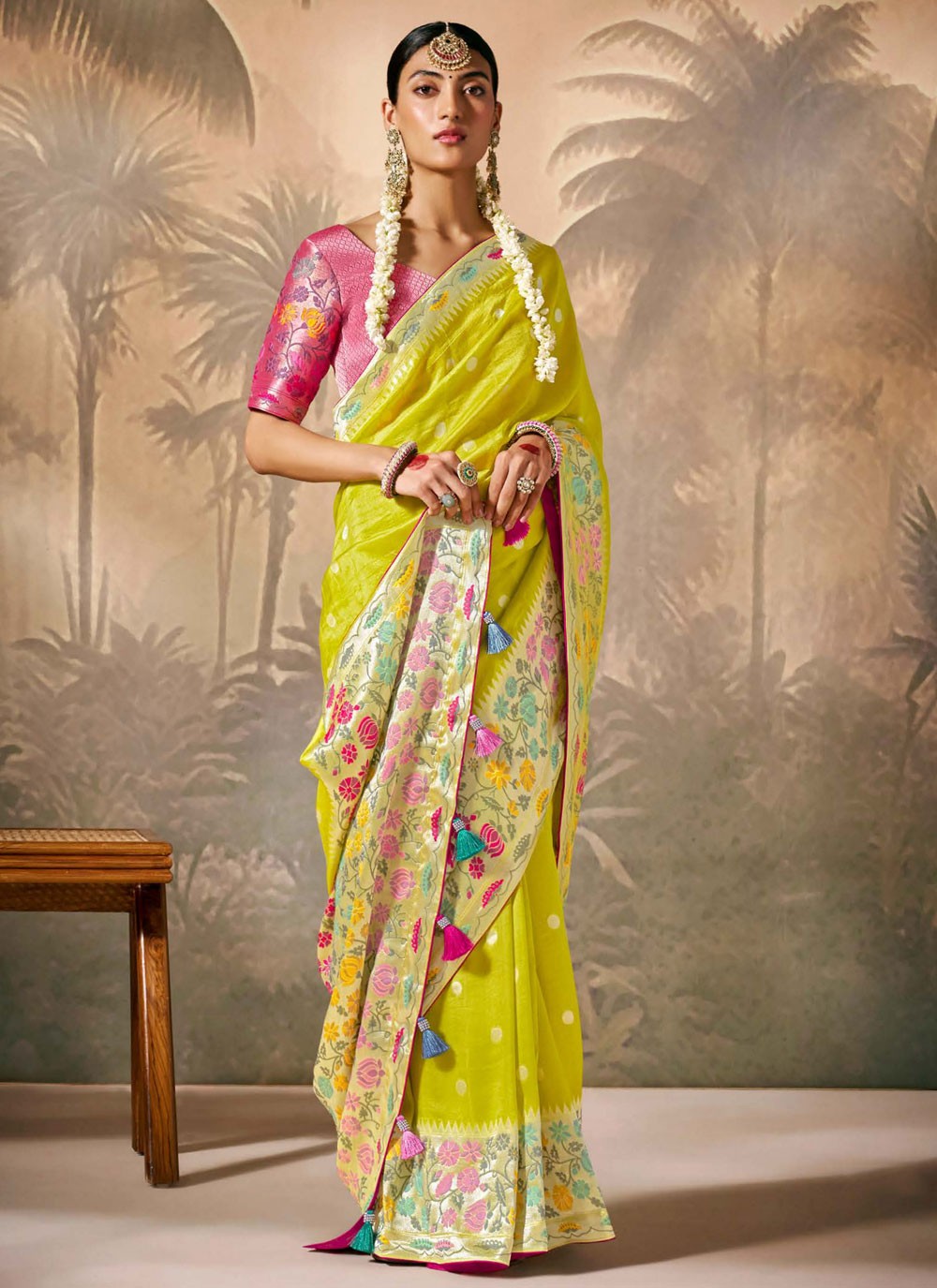Classic Floral Printed Silk Saree - S8354