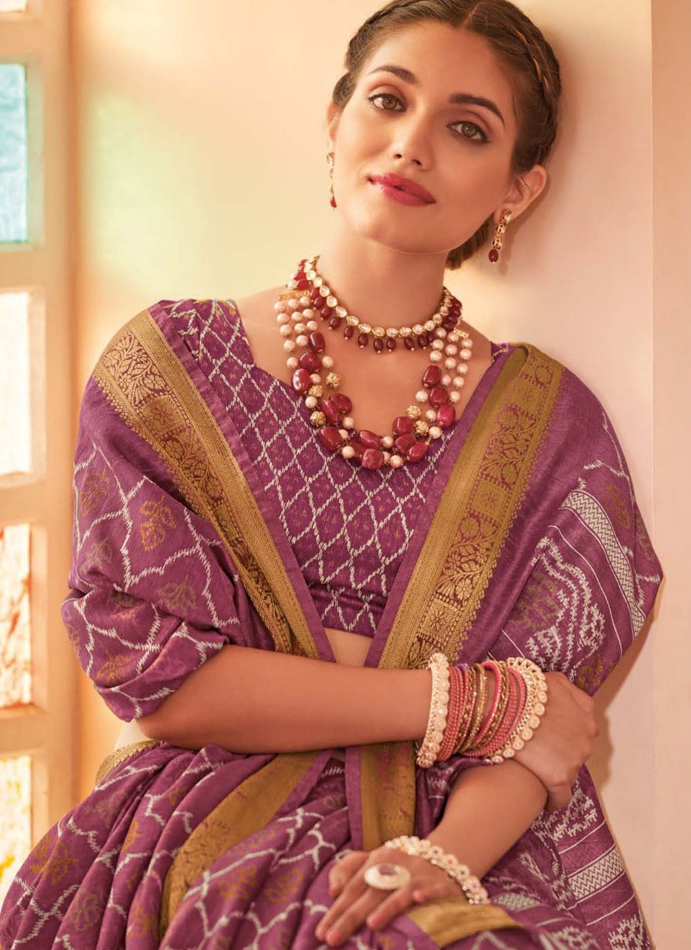 Contemporary Strips Pink, Purple Silk S12802