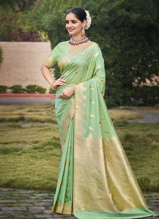 Weaving Zari Silk Sea Green Saree S14486