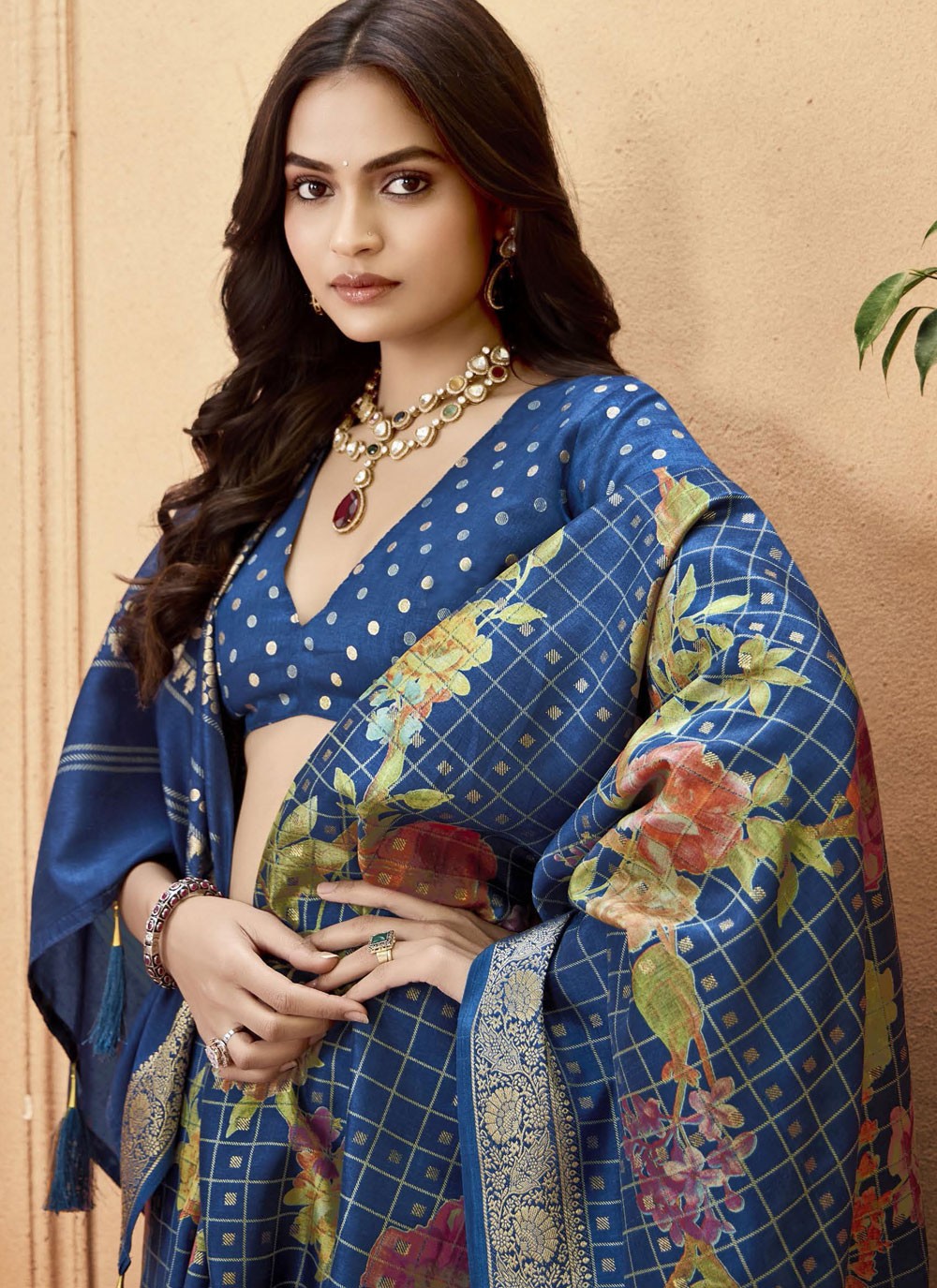 Blue Silk Contemporary Saree Printed, Weaving Zari S16296