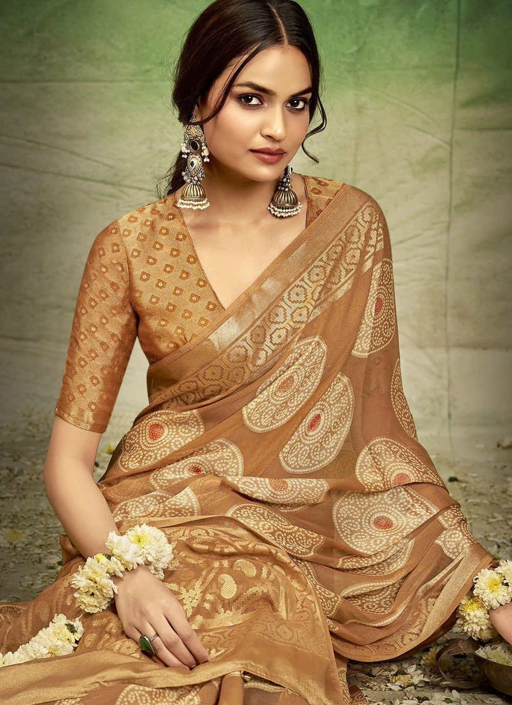 Brown Silk Contemporary Saree Jacquard Work, Printed S17387