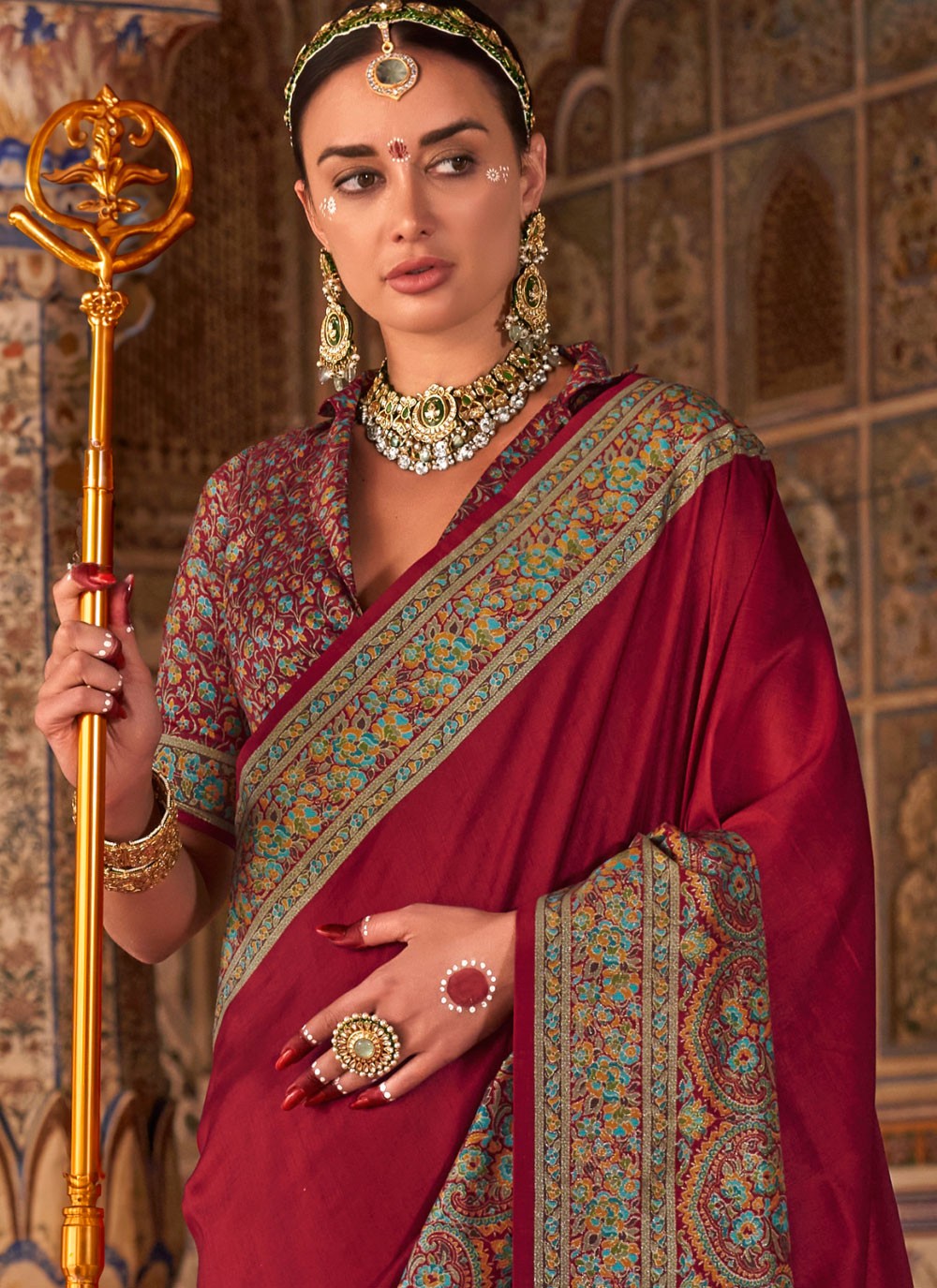 Maroon Silk Contemporary Saree Printed S20300