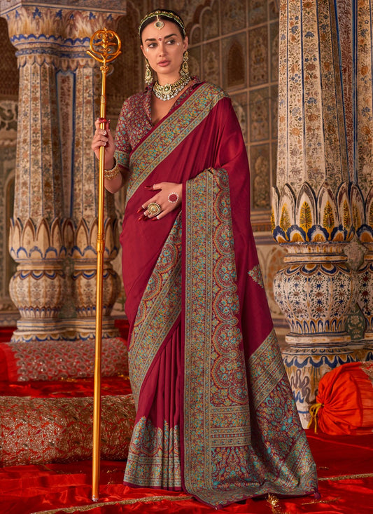 Maroon Silk Contemporary Saree Printed S20300