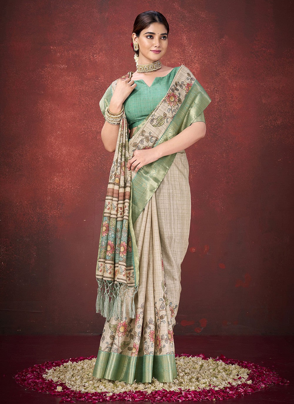 Beige Silk Contemporary Saree Jacquard Work, Printed S19633