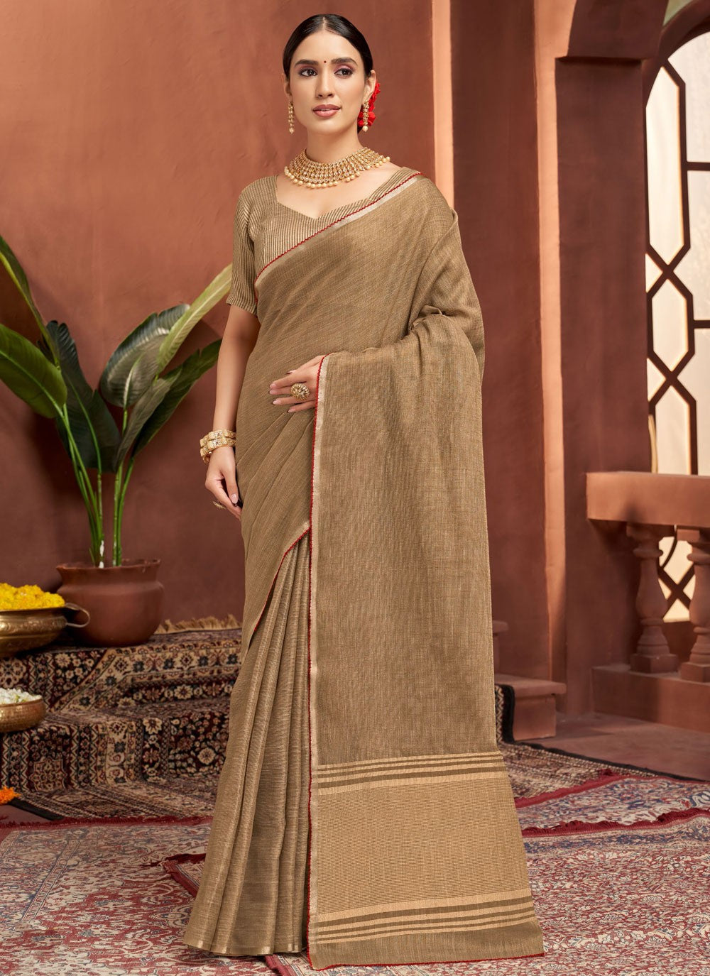 Brown Silk Contemporary Saree Jacquard Work S16671