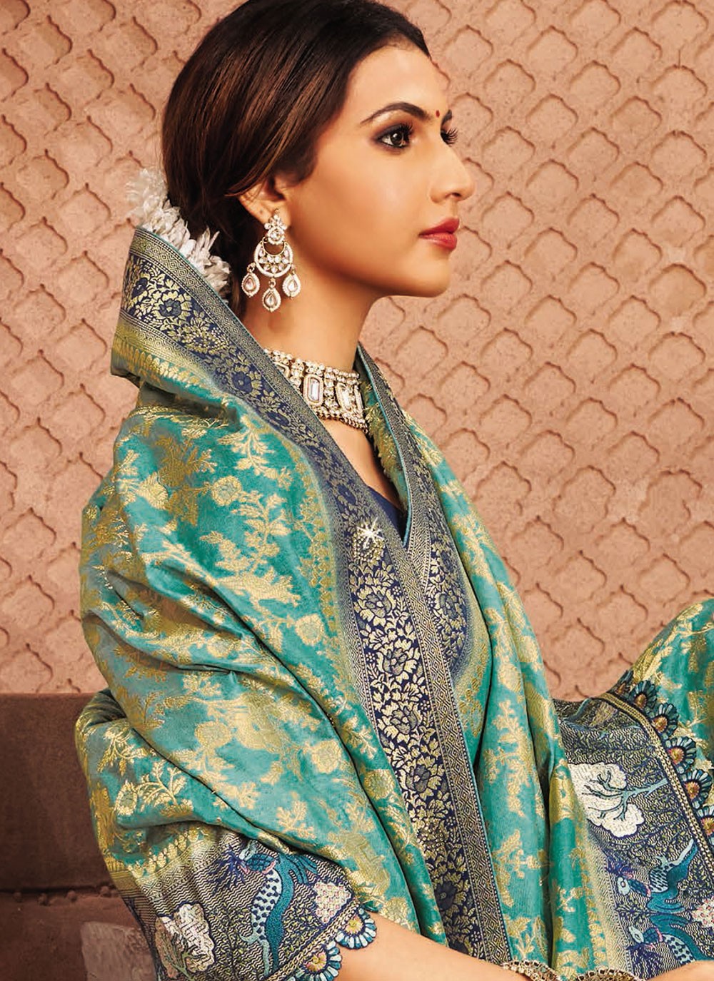 Sea Green Silk Contemporary Saree Embroidered, Patch Border S20169