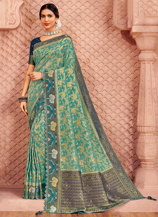 Sea Green Silk Contemporary Saree Embroidered, Patch Border S20169