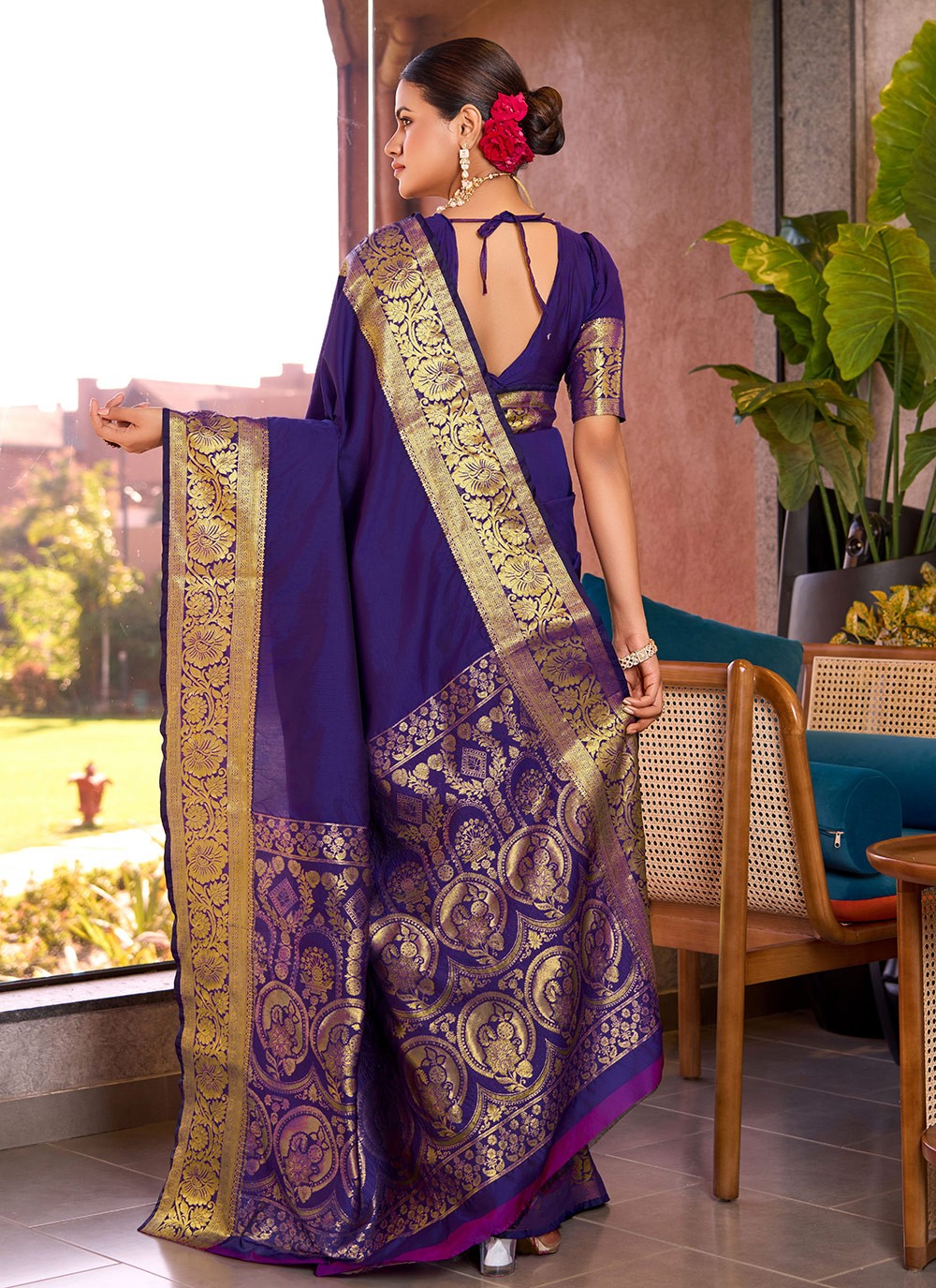 Woven Silk Violet Saree S13864