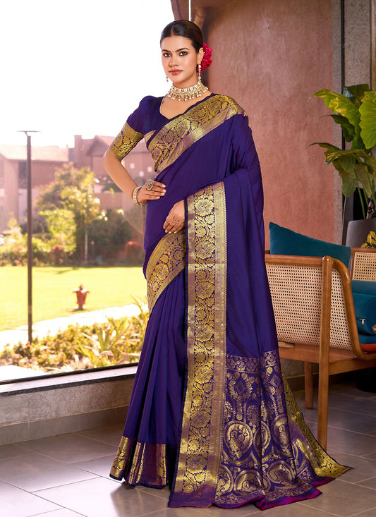 Woven Silk Violet Saree S13864
