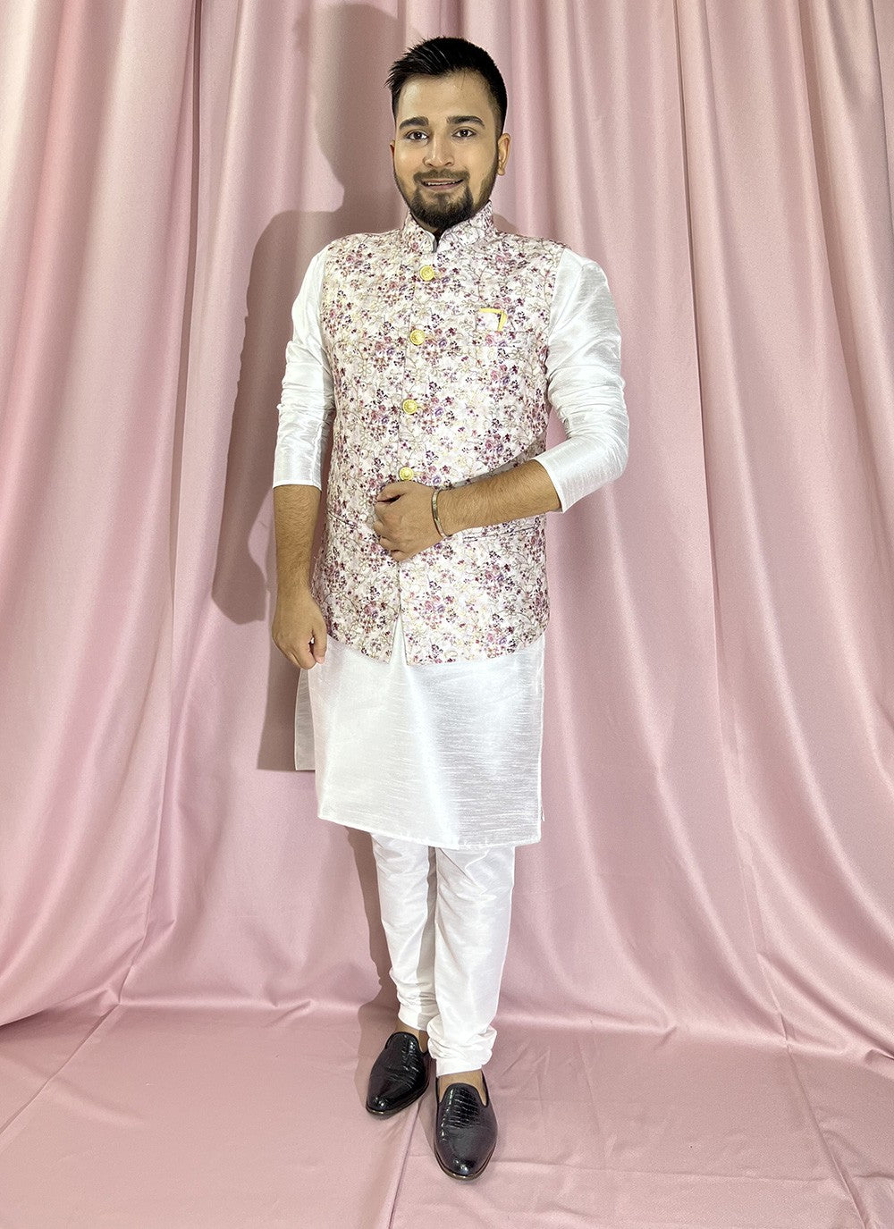 Embroidered Rayon, Silk Cream, White Kurta Payjama With Jacket - M5891