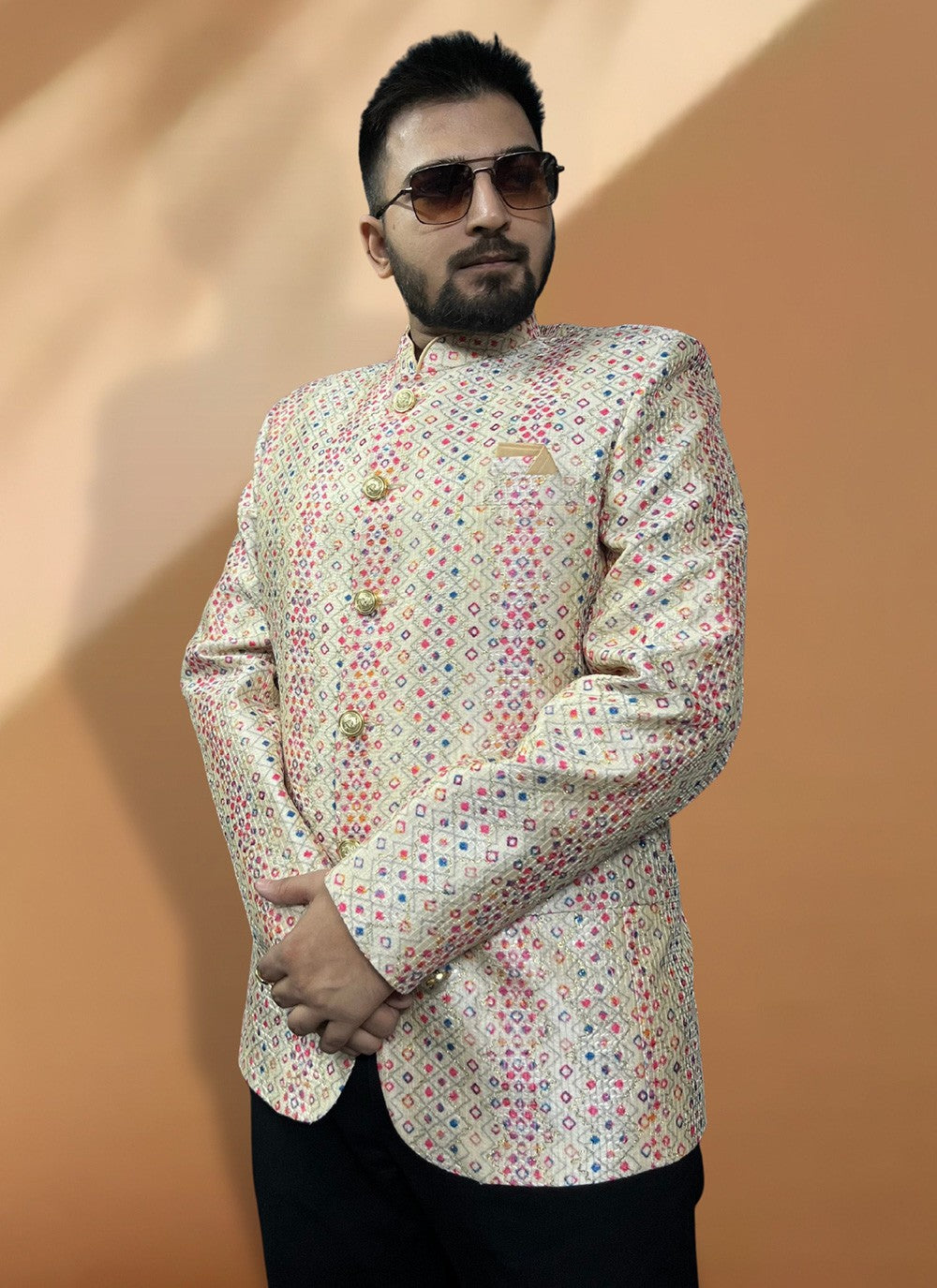 Fancy Work Silk Cream Coats & Blazers - M5575