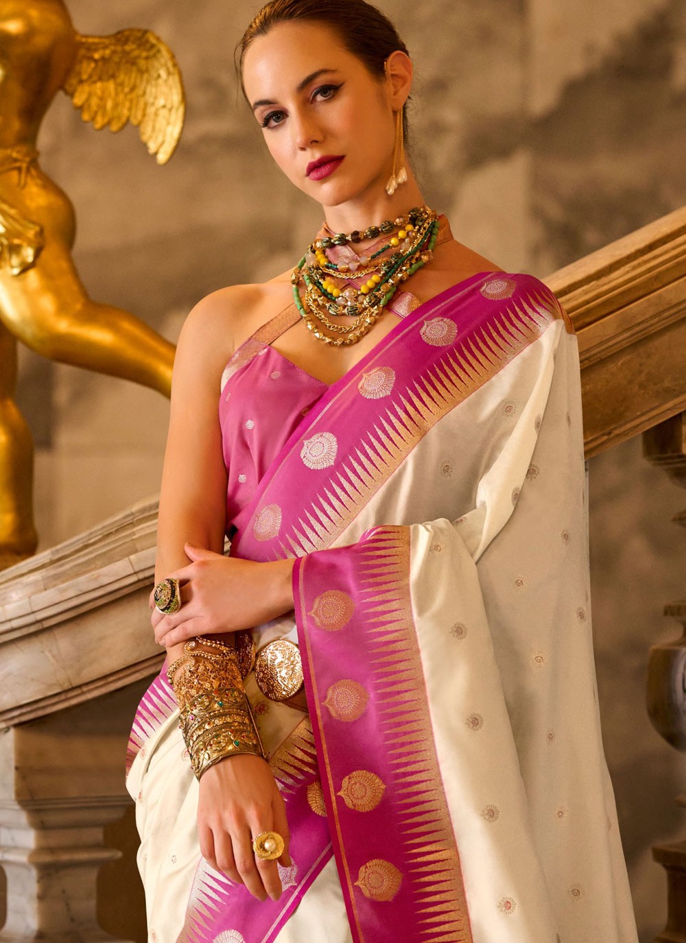 Weaving Zari Silk Cream Classic Saree S14851