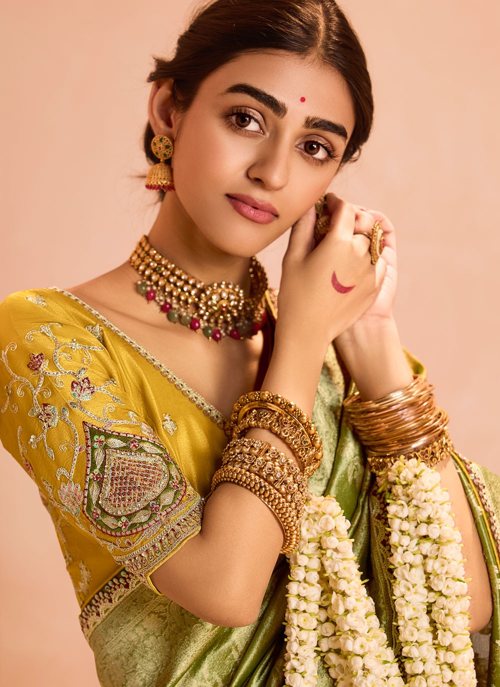Designer Embroidered Green Silk Saree S12845