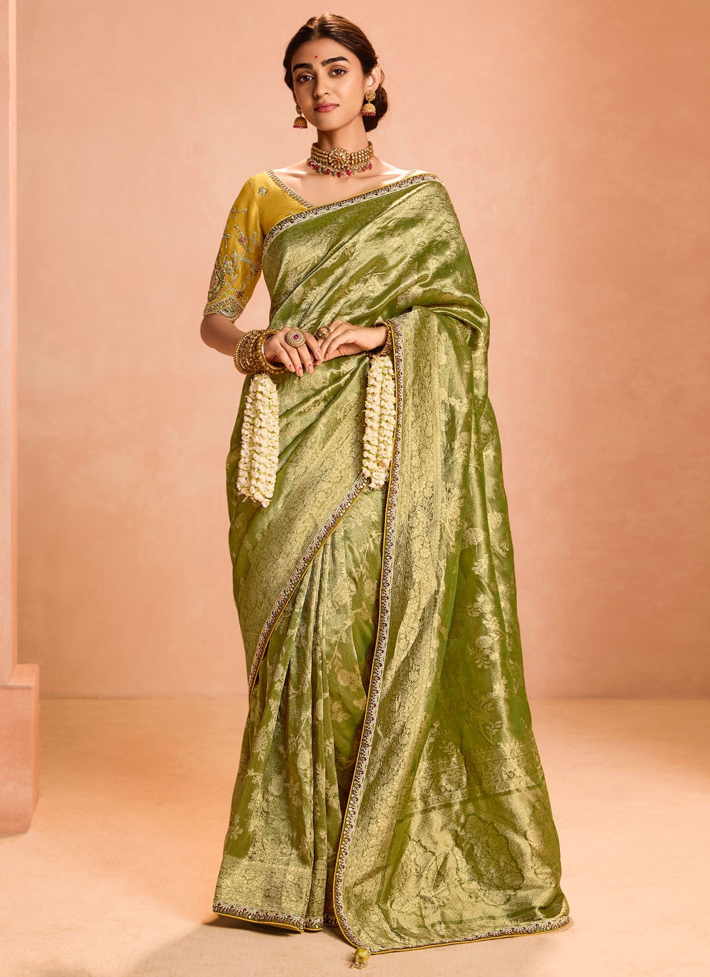 Designer Embroidered Green Silk Saree S12845
